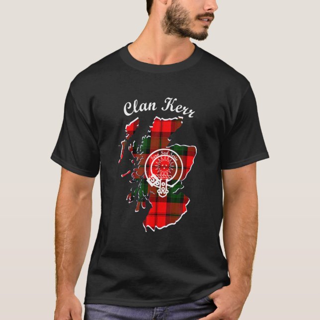 Camiseta Kerr apelido sobrenome Scottish Clan tartan crachá (Frente)