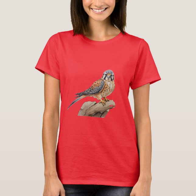 Camiseta Kestrel americano empolgado no log (Frente)