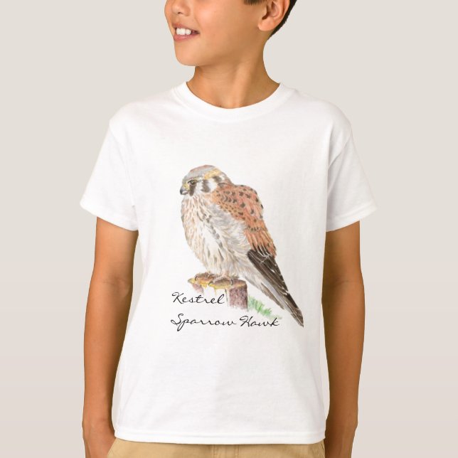 Camiseta Kestrel Sparrow Hawk, Watercolor Bird (Frente)