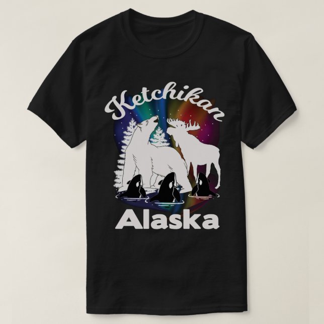 Camiseta Ketchikan Alaska Aurora Borealis Bear Orca Moose S (Frente do Design)