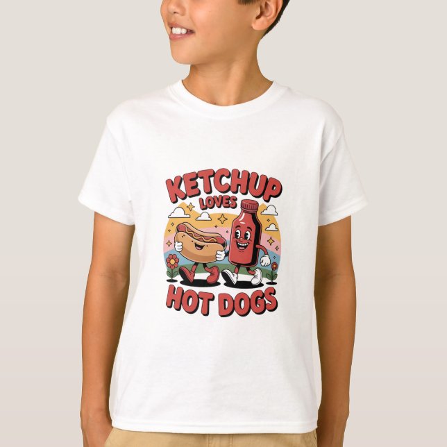 Camiseta Ketchup Ama Cachorros Quentes - Comida De Cartoons (Frente)