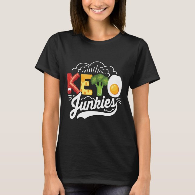 Camiseta Keto Junkies Ketone Comida Ketogênica Dieta Vegan  (Frente)