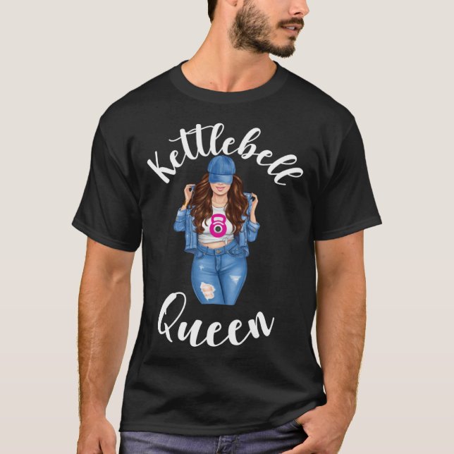 Camiseta Kettlebell Queen Brunette Girl Woman Sassy Gym Wor (Frente)