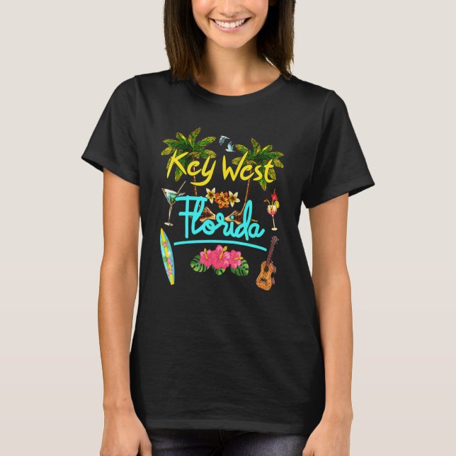 Camiseta Key West Florida Beach Summer Palm Surf Sun Set Pa (Frente)