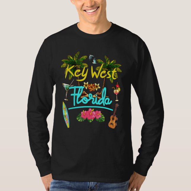 Camiseta Key West Florida Beach Summer Palm Surf Sun Set Pa (Frente)