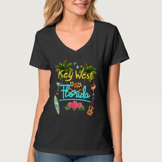Camiseta Key West Florida Beach Summer Palm Surf Sun Set Pa (Frente)