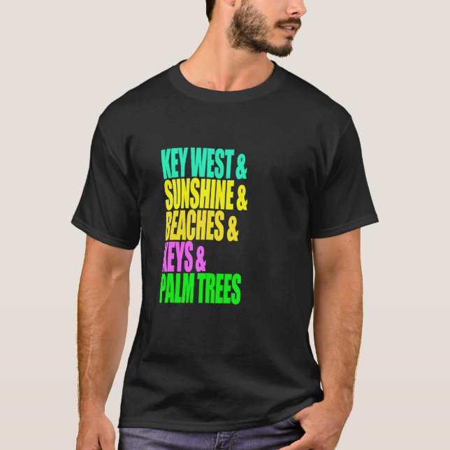Camiseta Key West Florida Beaches Palm Trees Sunshine Vacat (Frente)