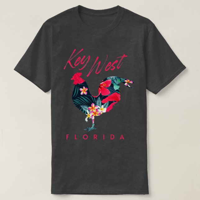 Camiseta Key West Florida Chicken Flower Hibiscus Sou (Frente do Design)