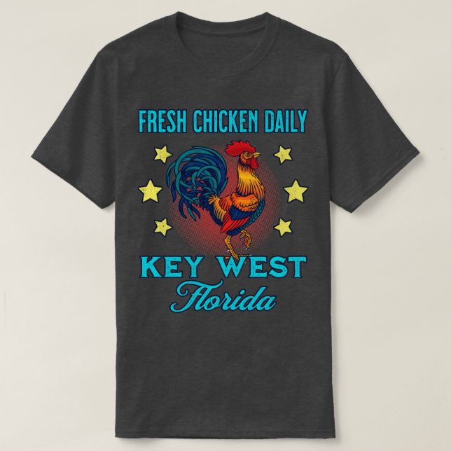 Camiseta Key West Flórida Fresca Chicken Daily Rooster Souv (Frente do Design)
