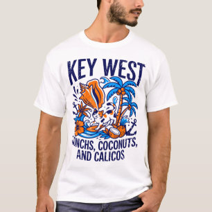 Camiseta Key West Flórida Gatos Tropicais Conchas E Cocos