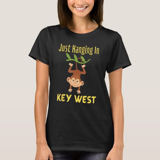 Camiseta Key West Florida Just Hanging Cute Monkey Vacation (Frente)