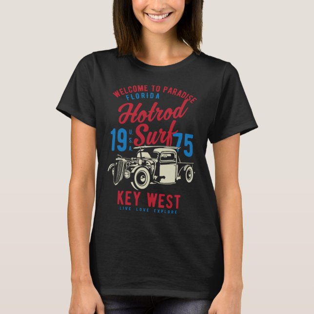 Camiseta Key West Florida Retro Hotrod Surf  3 (Frente)