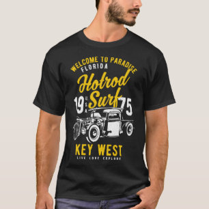 Camiseta Key West Florida Retro Hotrod Surf angustiado 3