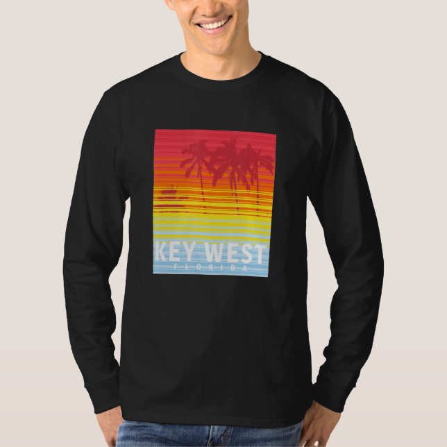 Camiseta Key West Florida Retro Sunset Palm Trees (Frente)