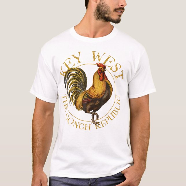 Camiseta Key West Florida Rooster Design Souvenir (Frente)