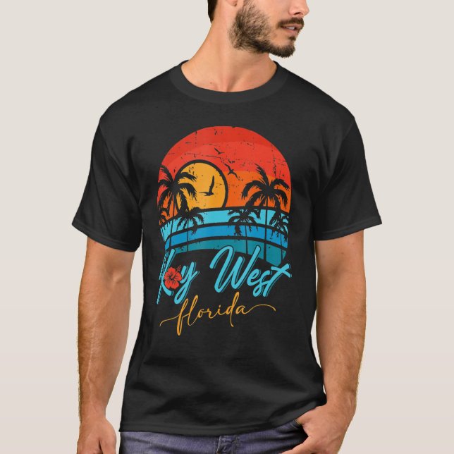 Camiseta Key West Florida Sunset Retro Summer Vacack Beac (Frente)