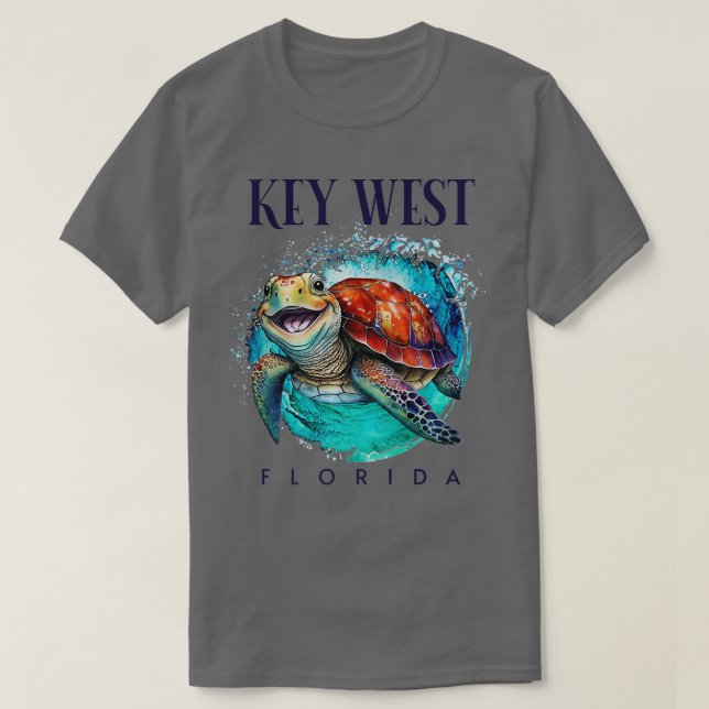 Camiseta Key West Florida Watercolor Happy Sea Tartaruga (Frente do Design)