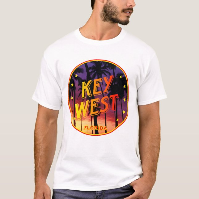 Camiseta Key West, pôr do sol na Flórida e palmeiras (Frente)