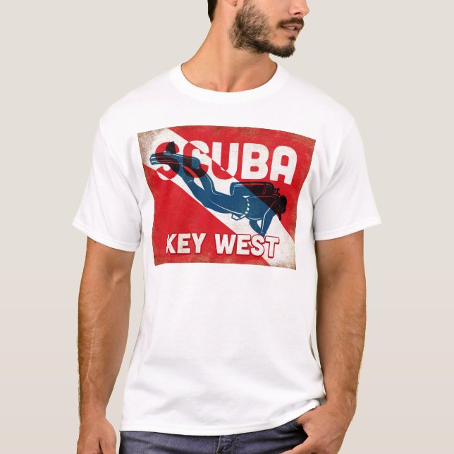 Camiseta Key West Scuba Diver - Retro Azul (Frente)