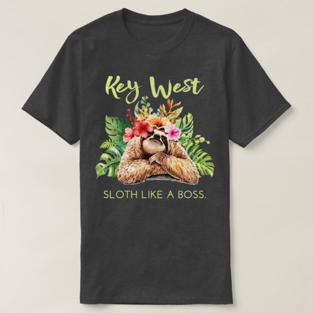 Camiseta Key West Sloth Like a Boss Vacation Souvenir Gift (Frente do Design)