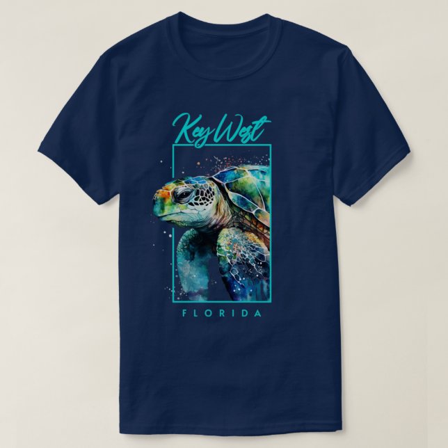 Camiseta Key WestWatercolor Sea Turtle Retrato (Frente do Design)