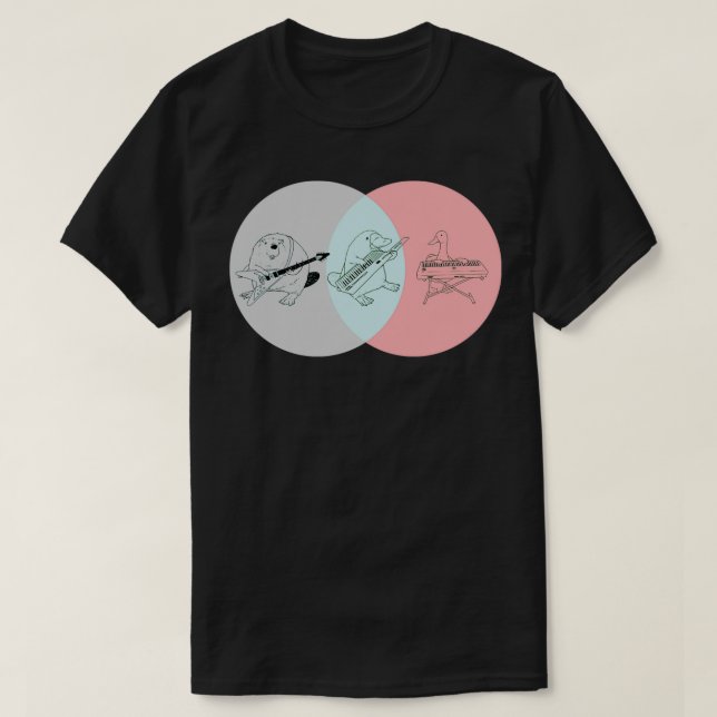 Camiseta Keytar Platypus Venn Diagram Gray Blue Pink (Frente do Design)
