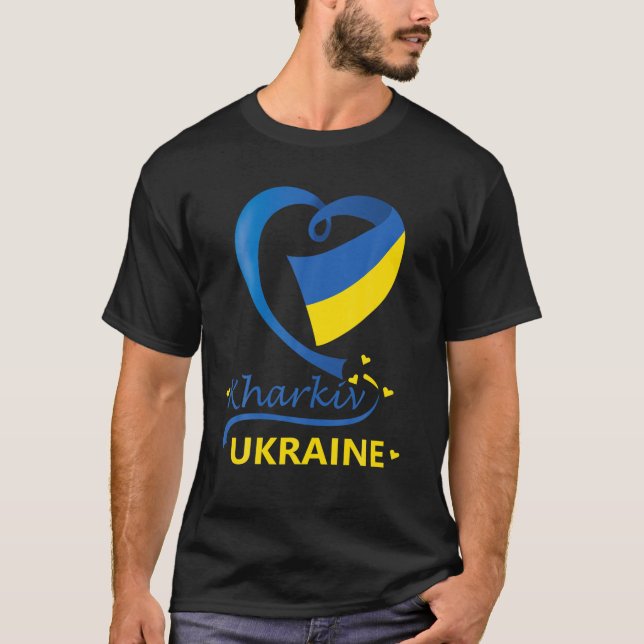Camiseta Kharkiv Ucrânia Bandeira Nacional Cardíaca Emblem  (Frente)