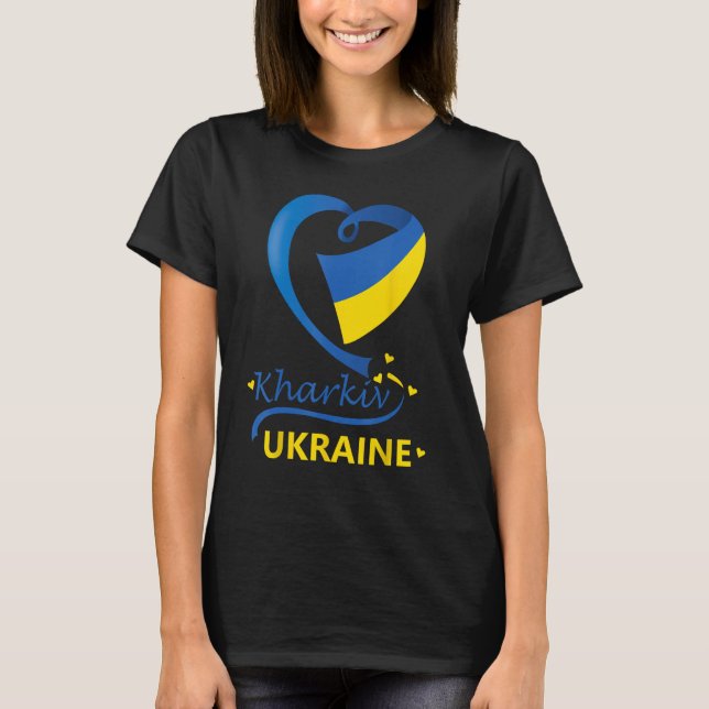 Camiseta Kharkiv Ucrânia Bandeira Nacional Cardíaca Emblem  (Frente)