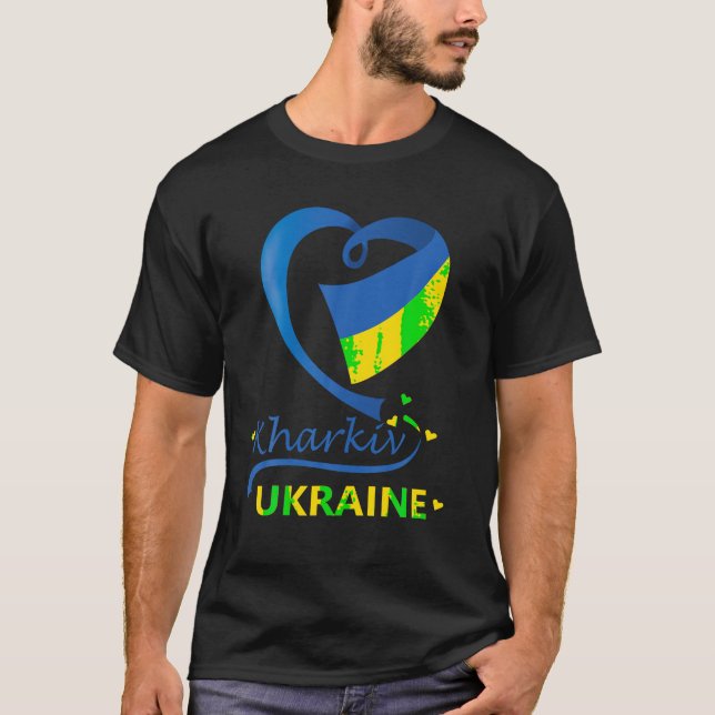 Camiseta Kharkiv Ucrânia Bandeira Nacional Incêndio Cardíac (Frente)