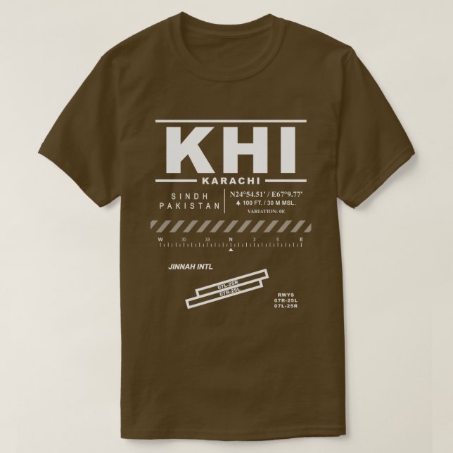 Camiseta KHI do Aeroporto Karachi Jinnah Int'l: (Frente do Design)