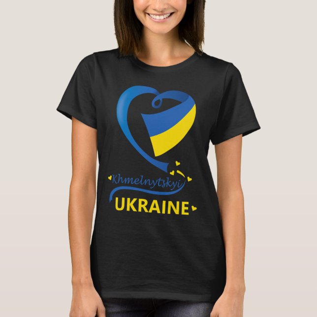 Camiseta Khmelnytskyi Ucrânia Bandeira Nacional Emblema do  (Frente)