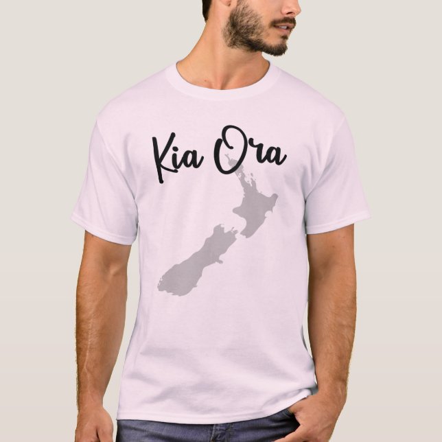 Camiseta Kia Ora - Mapa da Nova Zelândia (Frente)