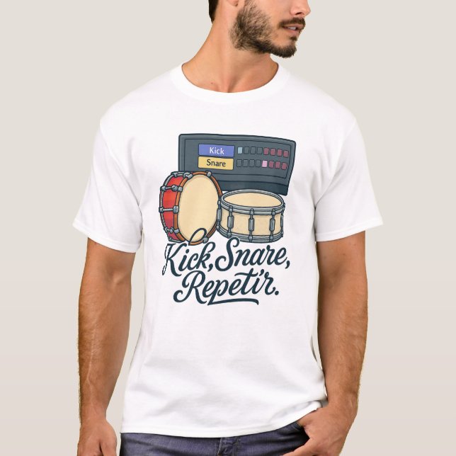 Camiseta Kick, Snare, Repetir – Drum Machine Producer Tee (Frente)