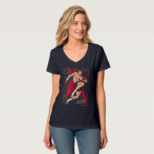 Camiseta Kickboxing | Mulheres Decote em V (Frente Completa)