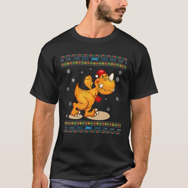 Camiseta Kid Dinosaur Ugly Christmas Santa Trex Tree Rex Bo (Frente)