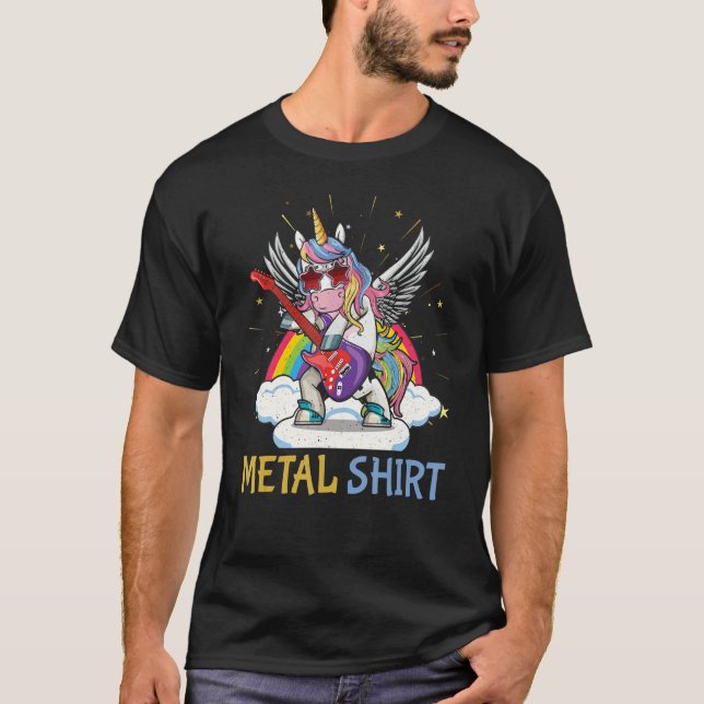 Camiseta Kid Guitar Rainbow Wing Unicorn Heavy Rock Music (Frente)
