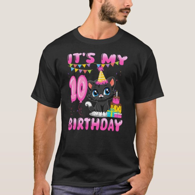 Camiseta Kid It's My 10th Birthday Black Cat 10 Year Old Bd (Frente)