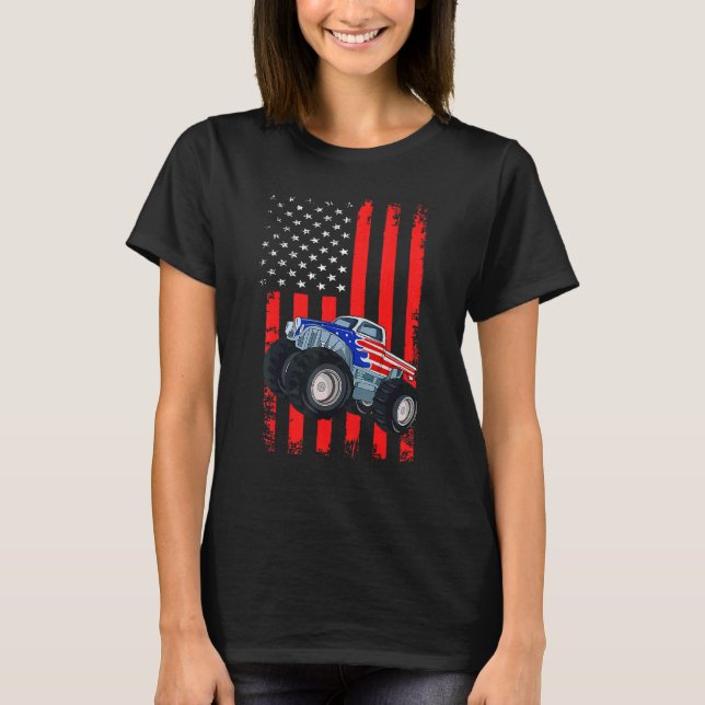 Camiseta Kid Monster Truck Toddler Boys American Flag Ju (Frente)