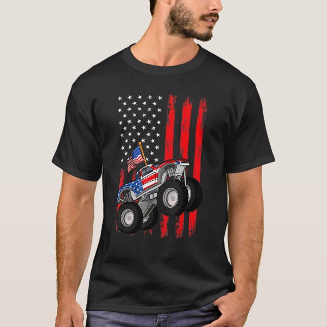 Camiseta Kid Monster Truck Toddler Boys American Flag julho (Frente)