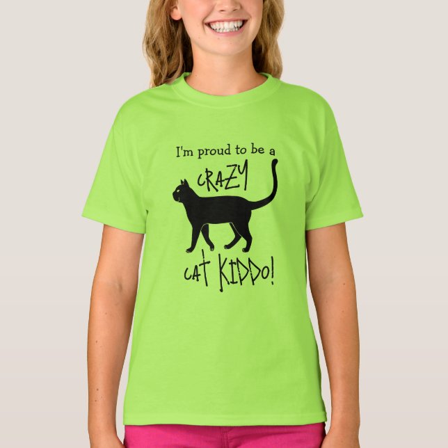 Camiseta Kiddo Gato Louco Preto Verde Personalizado (Frente)