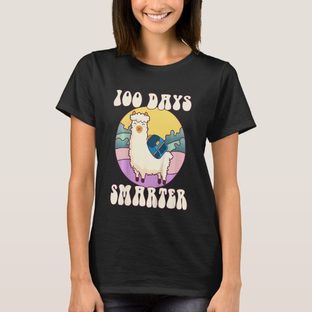 Camiseta Kids 100 days smarter, Cute llama Happy 100th Day  (Frente)