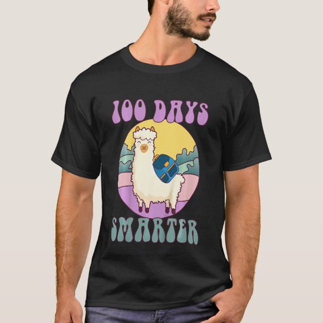 Camiseta Kids 100 days smarter, Cute llama Happy 100th Day  (Frente)