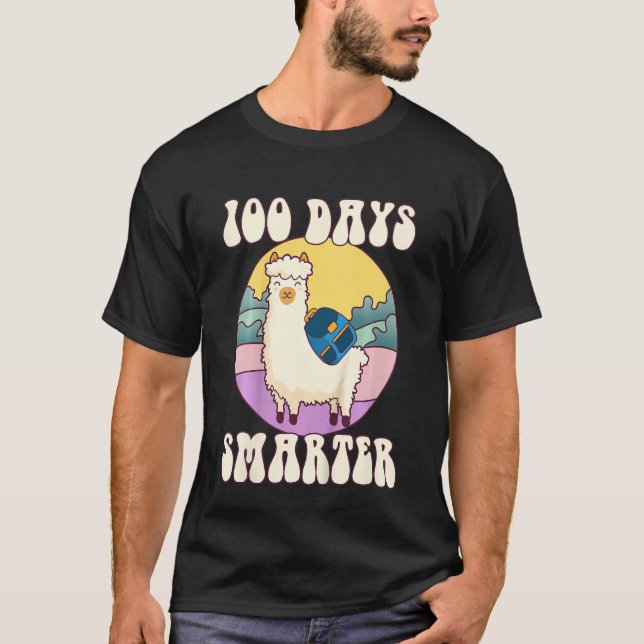 Camiseta Kids 100 days smarter, Cute llama Happy 100th Day  (Frente)