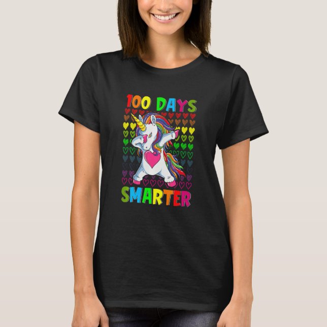 Camiseta Kids 100 Days Smarter Hearts Dabbing Unicorn 100th (Frente)
