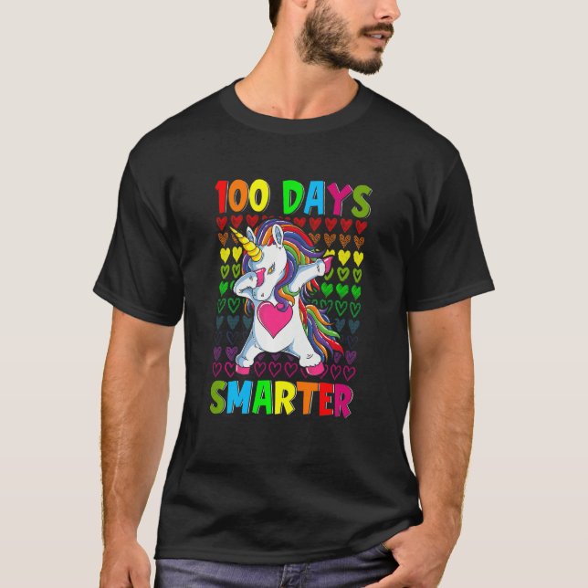 Camiseta Kids 100 Days Smarter Hearts Dabbing Unicorn 100th (Frente)