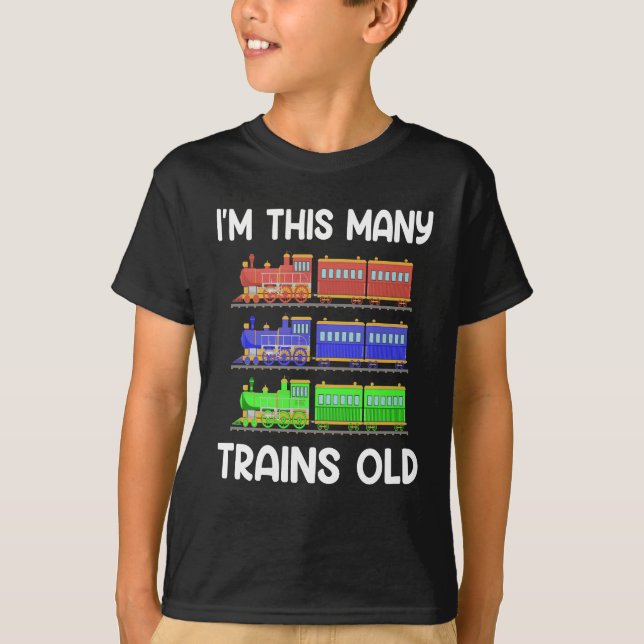 Camiseta Kids 3 Years Birthday I'm This Many Trains Old (Frente)