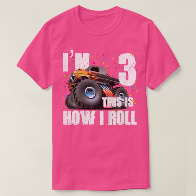 Camiseta Kids 3rd Birthday Boy  Bday Monster Truck 3 Years  (Frente do Design)