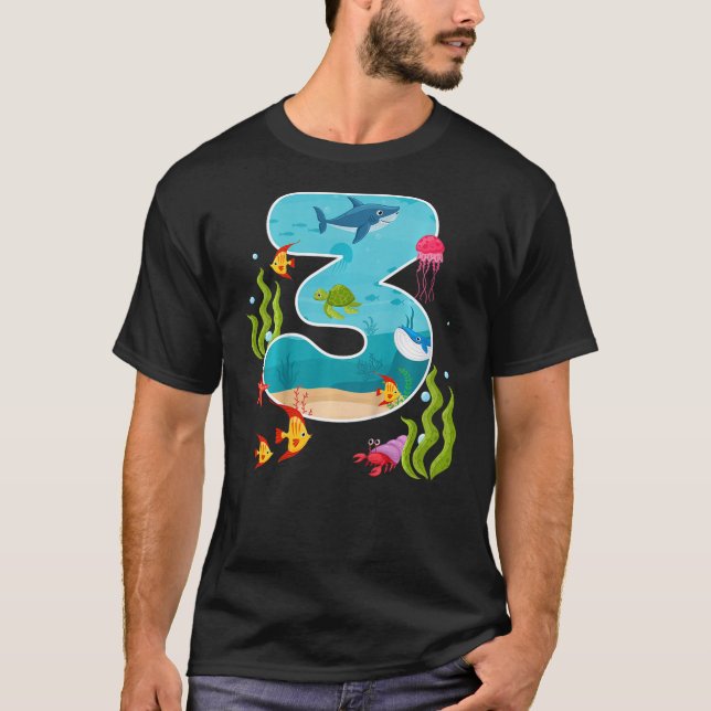 Camiseta Kids 3rd Birthday Ocean Sea Animals Theme Party 3  (Frente)