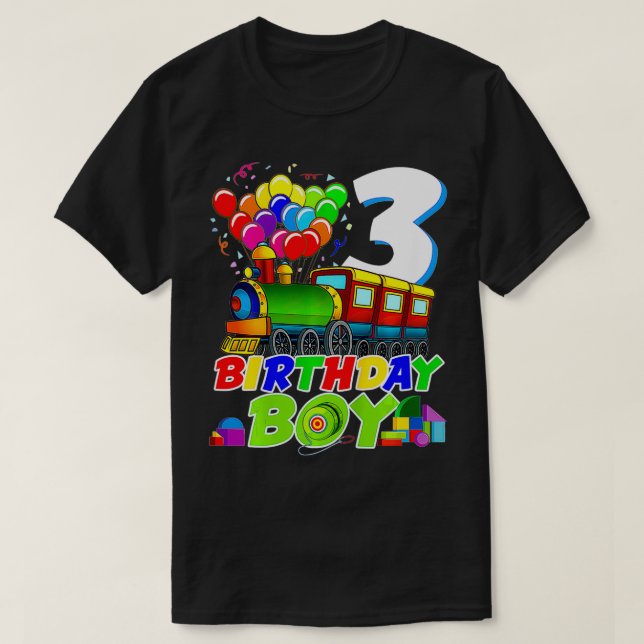 Camiseta Kids 3th Birthday Boy Toy Train Funny 3 Year Old B (Frente do Design)