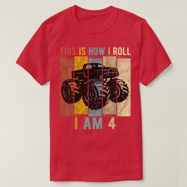 Camiseta Kids 4 Year Old Birthday Boy Monster Truck 4th Bir (Frente do Design)